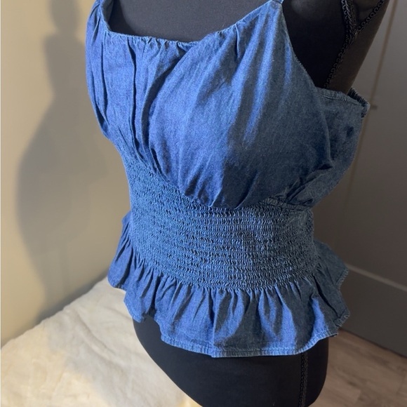 NWT Blue Cinched Waist Ruffle Top Plus Size - Picture 2 of 4